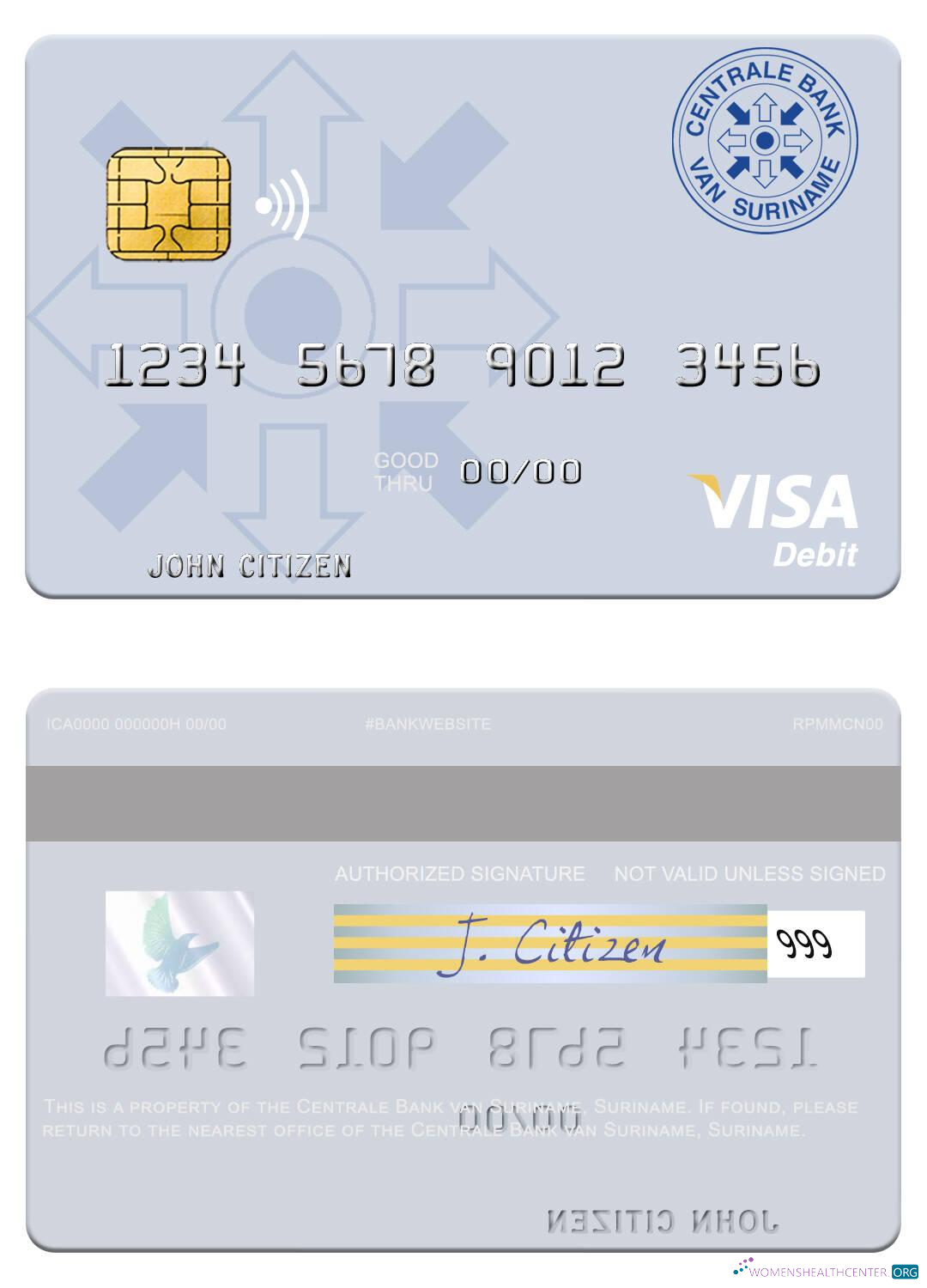 Download Suriname Centrale Bank van Suriname visa debit card Photoshop template